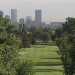 An Above Look at Hole #15 with Skyline in the background