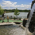 Aqua Golf waterfall on the Santa fe looking towards the driving range