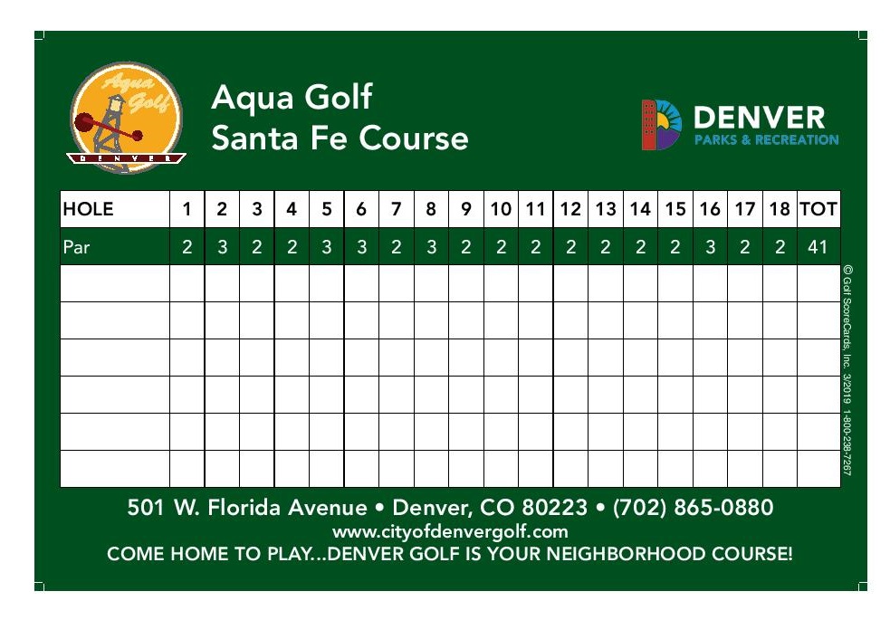 Score Card Aqua Golf